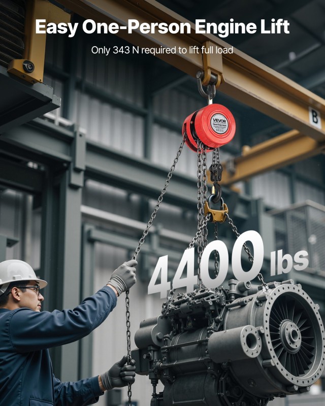VEVOR Χειροκίνητος Ανυψωτήρας Αλυσίδας 2 Τόνων, Ύψος 3 μ, Κόκκινο Y...