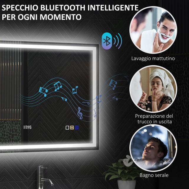 HOMCOM Καθρέφτης Μπάνιου LED με Bluetooth, 80x100 εκ. 834-850V06SR