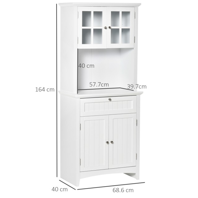 Μονάδα HOMCOM High Pantry με 2 Ντουλάπες, Ρυθμιζόμενα Ράφια και Επιφάνεια Στήριξης, σε MDF, 68,6x40x164 cm, Λευκό 835-343