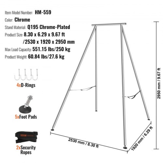 VEVOR Σκελετός Εναέριας Γιόγκα, 2.95μ, 250kg, Χρωμιωμένος Χάλυβας, Εσωτερικού/Εξωτερικού Χώρου  KJ293M000000Q9L4JV0