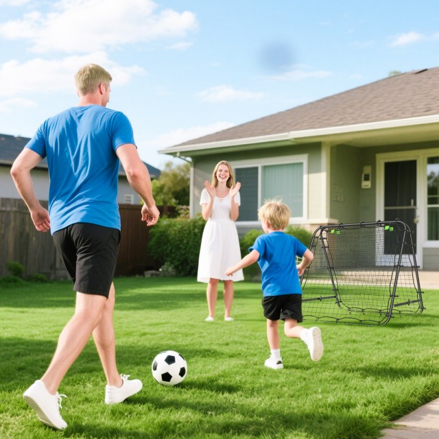 HOMCOM Αναδιπλούμενη Δίχτυ Ποδοσφαίρου Rebounder με Ρυθμιζόμενη Γων...