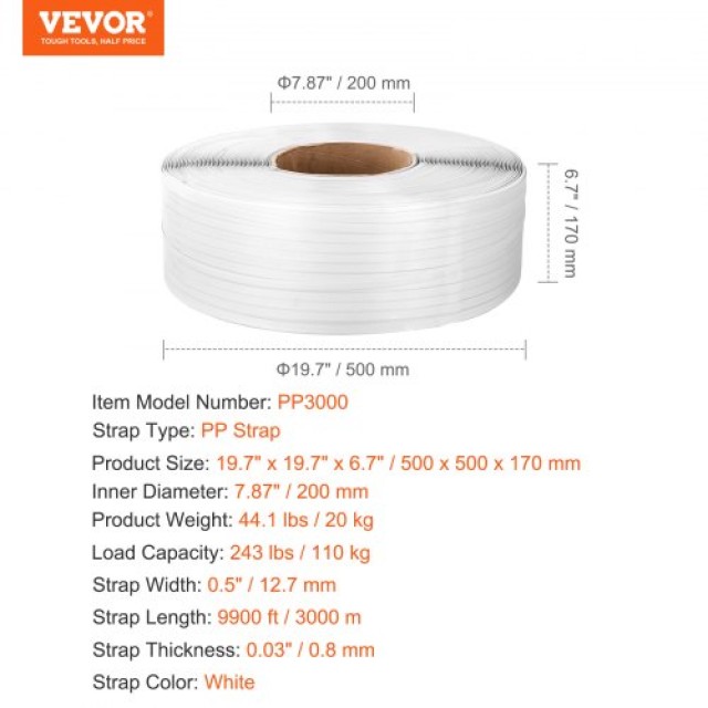 VEVOR Ταινία Συσκευασίας PP 1/2 x 9900 243lbs  BZKZDKZDPP12KLL77V0