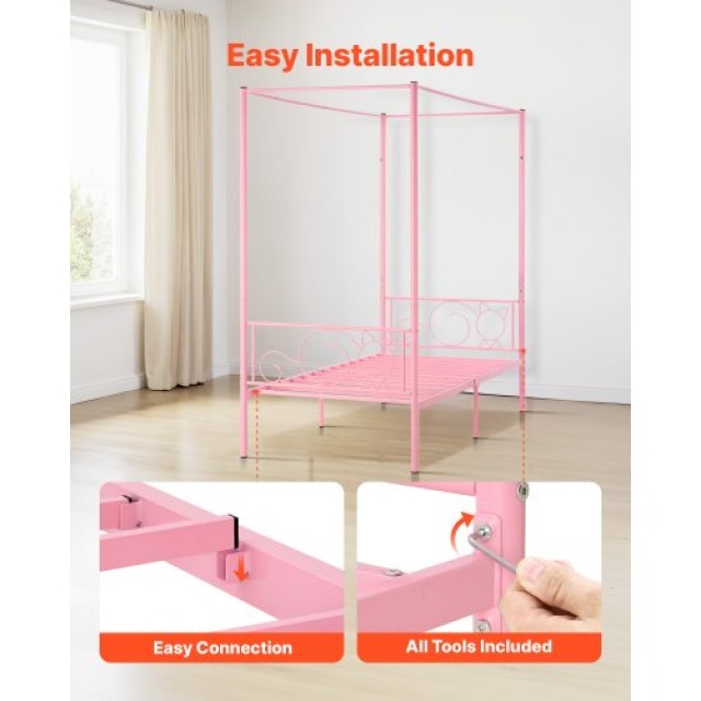 VEVOR Μεταλλικό Υπέρθυρο Κρεβάτι Μονής Διάστασης με Κεφαλάρι & Τέσσ...