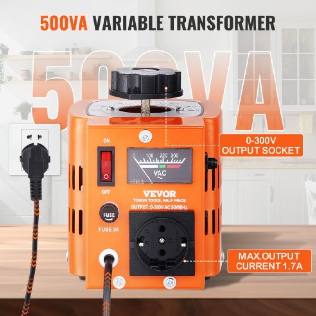 VEVOR 500VA Μεταβλητός Μετασχηματιστής 1.7A 0-300V Ρυθμιστής Τάσης ...