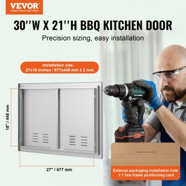 Πόρτα BBQ VEVOR 762x533mm Ανοξείδωτη Διπλή με Χερούλια & Αεραγωγούς...