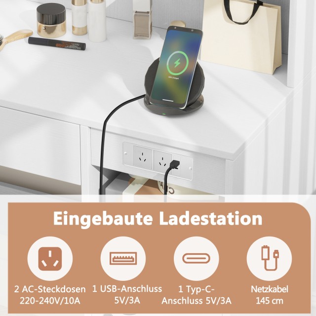 Costway Τουαλέτα Μπουντουάρ με Φωτισμό & Καθρέφτη & Σκαμπό HU10763D...