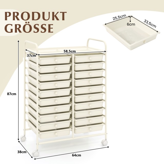 Costway Λευκός Τροχήλατος Μεταλλικός Διπλανός Κινητός Συρταριέρας μ...