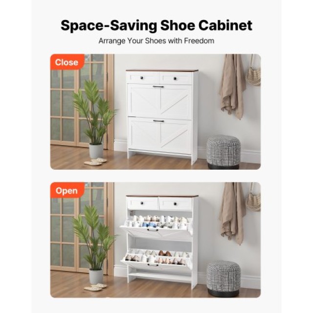 VEVOR Ντουλάπι Παπουτσιών με 2 Ξεδιπλούμενα Συρτάρια, Λευκό BCGBMJQ...