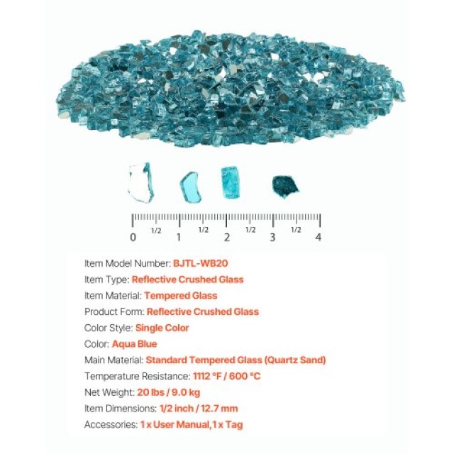 VEVOR Γυαλιά Πυράς 1/2 ιντσών για Τζάκι ή Εστία - Aqua Blue 20 LBS ...
