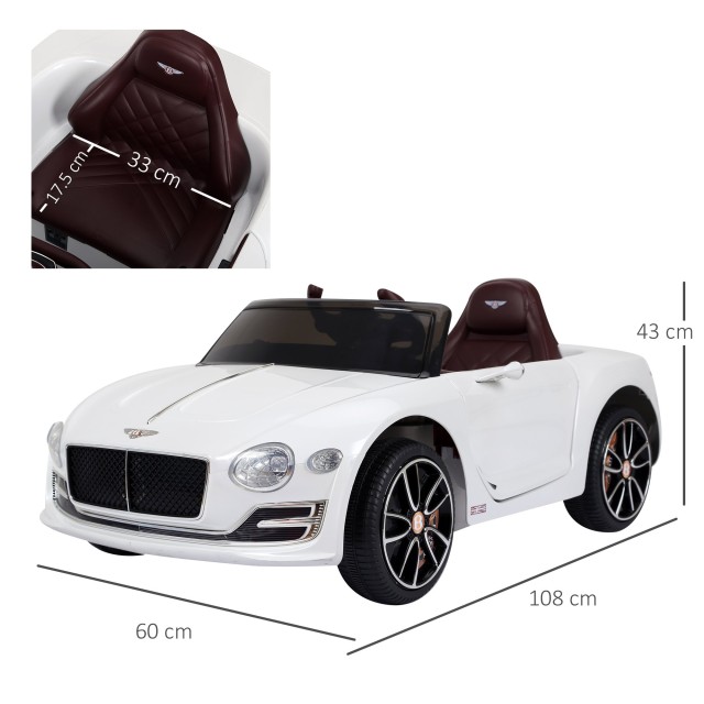 HOMCOM Electric Car Model Bentley για Παιδιά, με πόρτες, 108x60x43cm, Λευκό 370-045