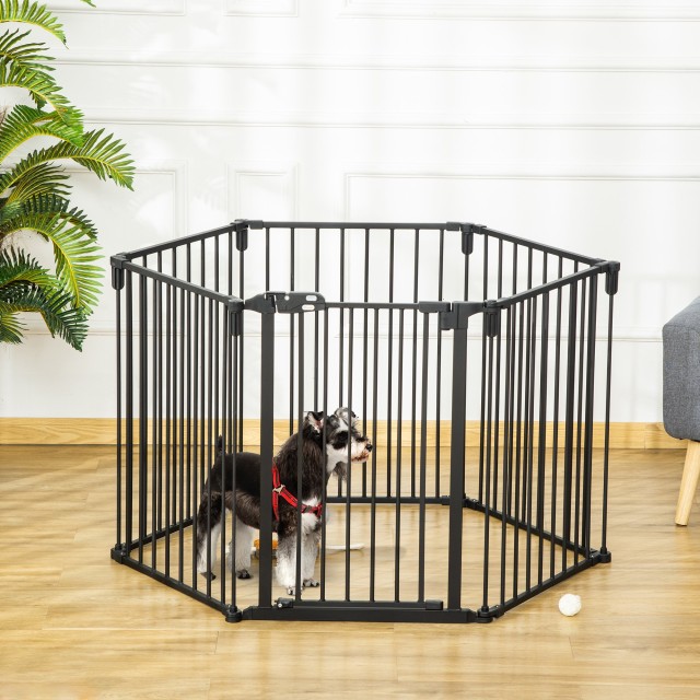 Πτυσσόμενη πύλη ασφαλείας PawHut 6 τμημάτων, Steel Dog Barrier Gate - Μαύρο D06-128