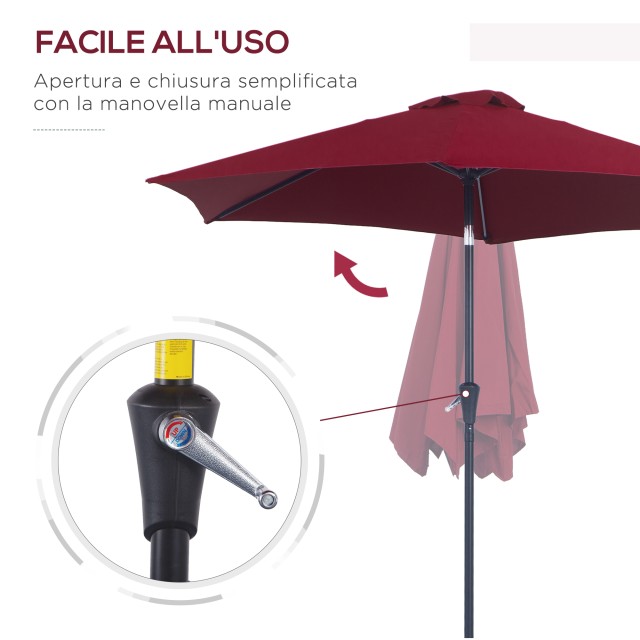 Outsunny Tilting Garden Parasol, Άνοιγμα μανιβέλας, Φ2,7x2,35m Σκούρο κόκκινο 84D-032WR