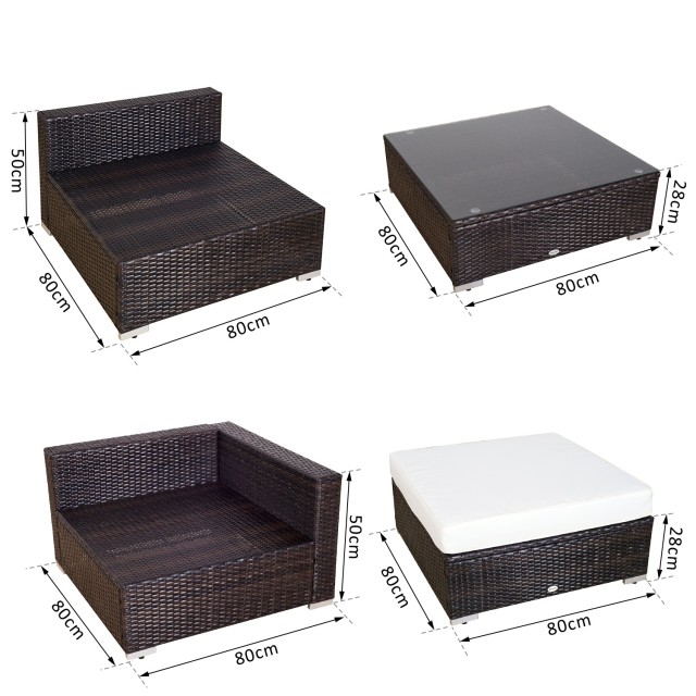 Έπιπλα κήπου Outsunny σε PE Rattan με γωνιακό καναπέ και οθωμανικό με πλαίσιο μαξιλάρια σετ 18 τεμαχίων, καφέ 100110-027BN
