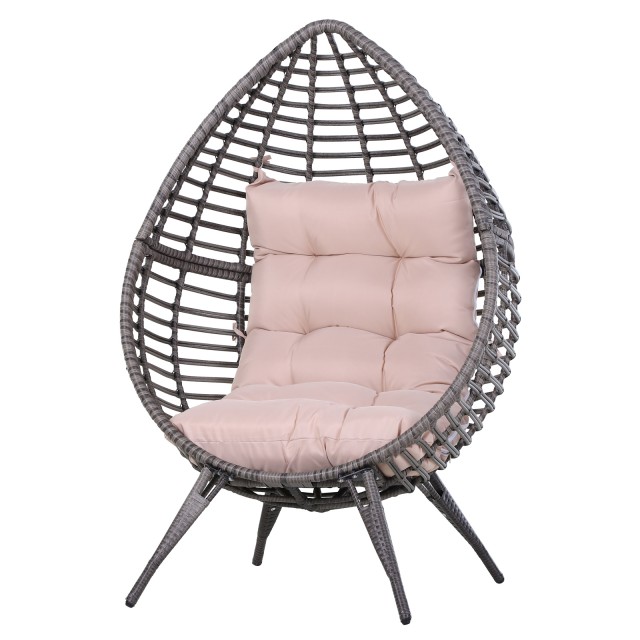 Πολυθρόνα Outsunny σε PE Rattan Grey με μαλακό μπεζ μαξιλάρι για εξωτερικούς και εσωτερικούς χώρους 867-047GY