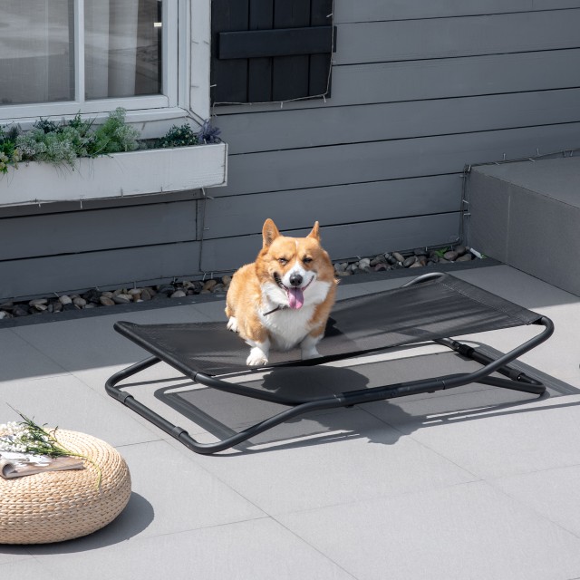 PawHut Raised Bed for Small and Medium Dogs, από ατσάλι και αναπνεύσιμο ύφασμα, 111x65,5x19cm, μαύρο D04-216V01