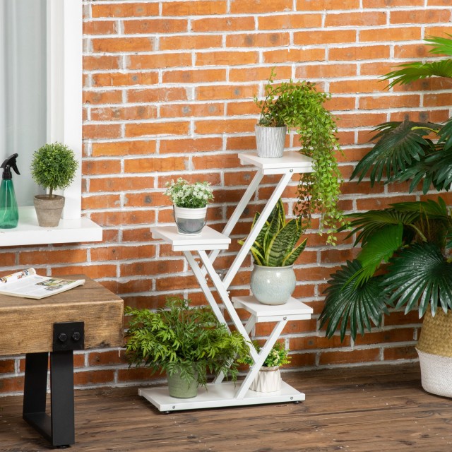 Outsunny 4-Tier Plant Pot Ladder for Indoor and Outdoor MDF and Steel, 50,5x24x81 cm, Λευκό 845-756V00WT