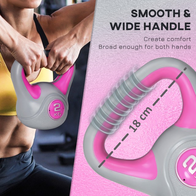 SPORTNOW Kettlebell 8kg σε PU και Sand με επίπεδη βάση και λαβή για Deadlifts, Squats και Lifts, 18x10x20 cm, Ροζ A91-255V00PK