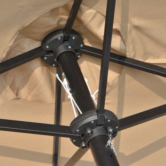 Outsunny Double Parasol Garden 4,5m με 48 LED φώτα και μανιβέλα, Χακί 84D-178KK