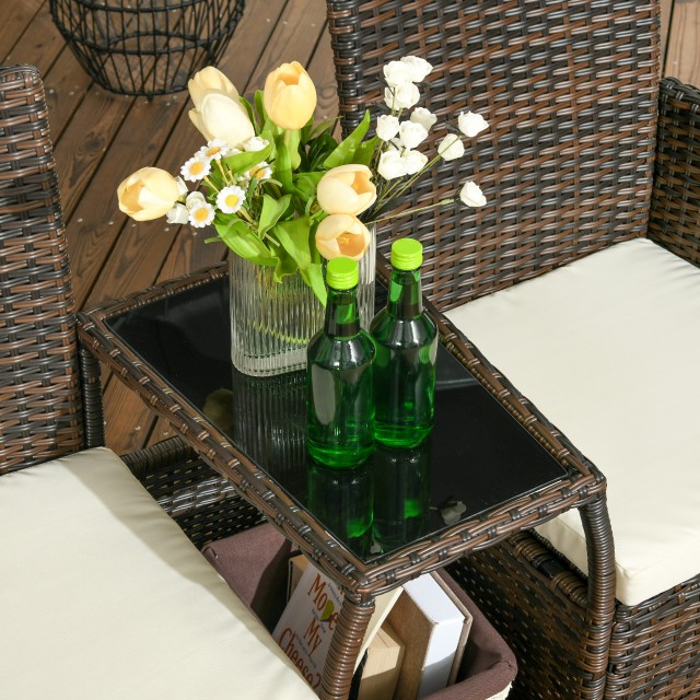 Outsunny Rattan Garden Σετ με 2 Μοντέρνες Καρέκλες και Τραπεζάκι Σαλονιού, 138x60x87 cm, Καφέ 867-180V00MB