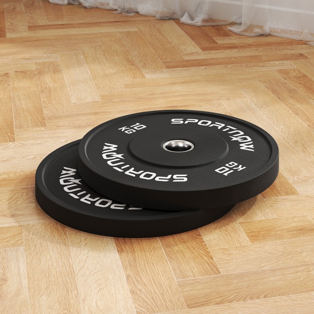 SPORTNOW Σετ 2 Δίσκοι Βάρους 10kg από Καουτσούκ με Τρύπα 2/5 cm για Μπάρες και Μονόζυγα, Μαύρο A91-374V02BK