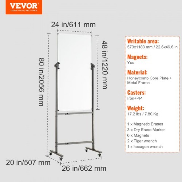 Κινητός Μαγνητικός Πίνακας VEVOR 24x48, Διπλής Όψης με Ρόδες  BBYCDL2448ABSEKQAV0