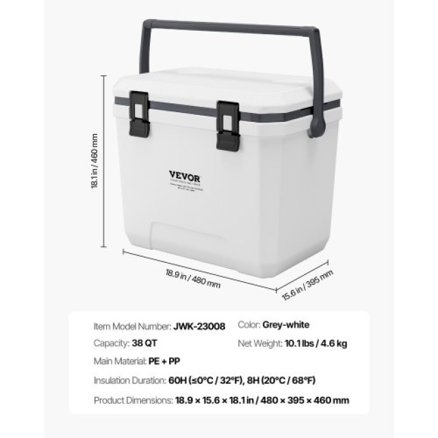 VEVOR Φορητό Ψυγείο 38 QT με Θήκη Ποτηριών TSLZX38QTB0050LBH001V0