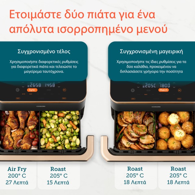 COSORI Διπλή Φριτέζα Αέρος  Dual Blaze TwinFry CAF-TF101S, 10L, Μαύ...