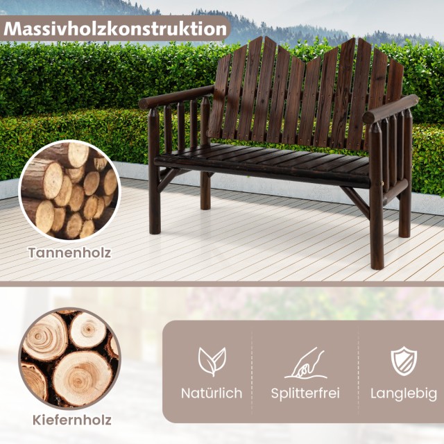 Costway Διθέσιος Κήπου Καναπές Ξύλινος με Κεκλιμένη Πλάτη Καφές NP1...