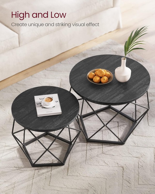 Σετ 2 Στρογγυλά Τραπεζάκια 60x45cm - 50x40cm  Γκρι/Μαύρο LCT041B22 VASAGLE