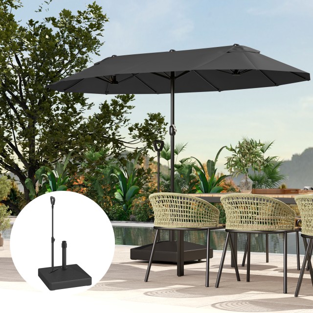 Outsunny Βάση για Ομπρέλα από HDPE με Λαβή και Ρόδες και Γεμιζόμενη με Νερό ή Άμμο, 60x60x100 εκ., Μαύρο 84D-403V00BK
