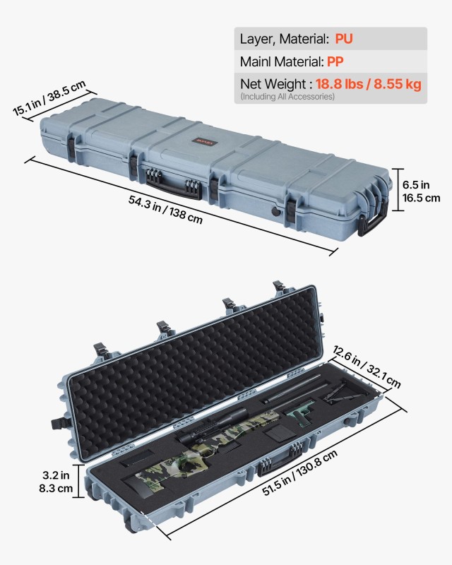 VEVOR Αδιάβροχη Θήκη Όπλων IP67 με Ρόδες, Ανθεκτική και Φορητή, 54....