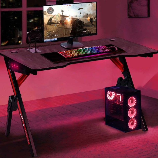 BAKAJI  Γραφείο Gaming για Υπολογιστή με Φώτα LED RGB και Mouse Pad 80x30  02012070