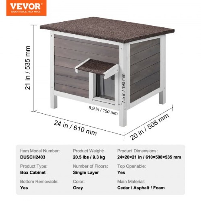 VEVOR Ξύλινο Σπίτι για Γάτες με Στέγη & Πόρτες από PVC XJSMZMBHSDCS2CAKVV0