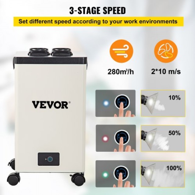 VEVOR Απορροφητήρας Καπνού Κολλήσεων, 150W 106 CFM, 3-Σταδίων Φίλτρα, 3 Ταχύτητες με Σωλήνα για Κολλήσεις, Χάραξη Λέιζερ και DIY Συγκόλληση  YWPYQ150W220VO5NEV2