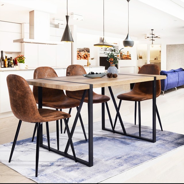 Shally Dogan Σετ 4 Καρέκλες για Τραπεζαρία Καφέ με Μαύρα Μεταλλικά... Shally Dogan Σετ 4 Καρέκλες για Τραπεζαρία Καφέ με Μαύρα Μεταλλικά...