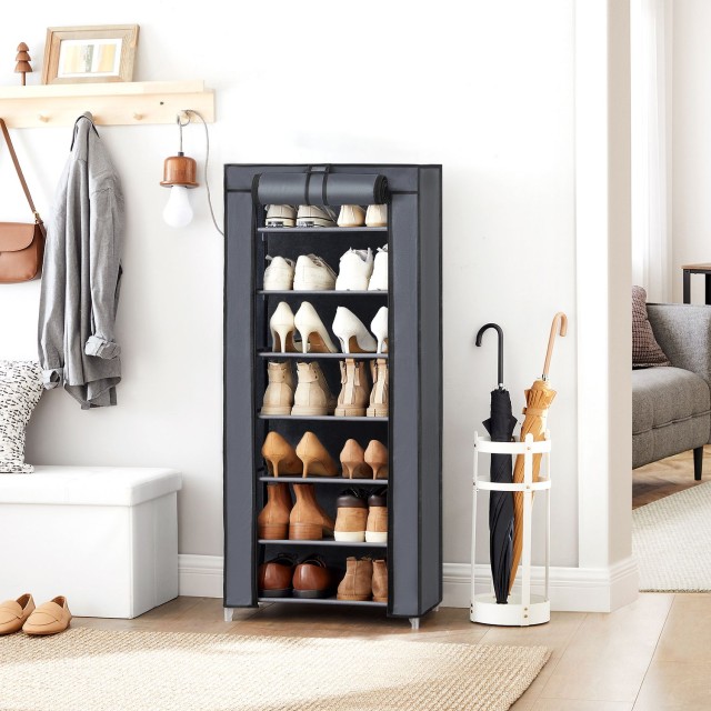 SONGMICS Υφασμάτινη Παπουτσοθήκη 7 Επιπέδων 46 x 28 x 126 cm Γκρι, ...