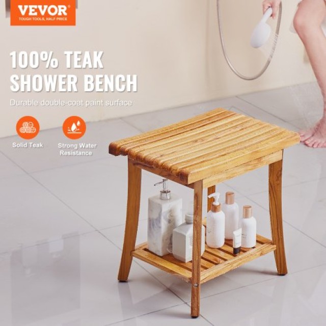 Πάγκος Ντους VEVOR από Τικ 20x14.3x17.9 εκ. Ξύλινο Σκαμπό για Μπάνι...