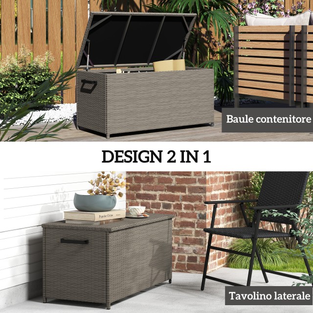 Outsunny Εξωτερικό μπαούλο 184L από PE Rattan με ρόδες και αδιάβροχη εσωτερική επένδυση, 102x52x52 cm, Γκρι 865-023V00GY