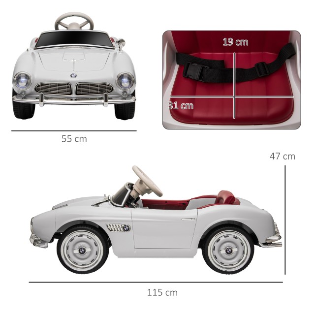 HOMCOM Electric Ride-On Toy Car για Παιδιά με 2 Πόρτες με άδεια BMW 507, με κόρνα και τηλεχειριστήριο, 115x55x47 cm, Λευκό 370-305V90WT