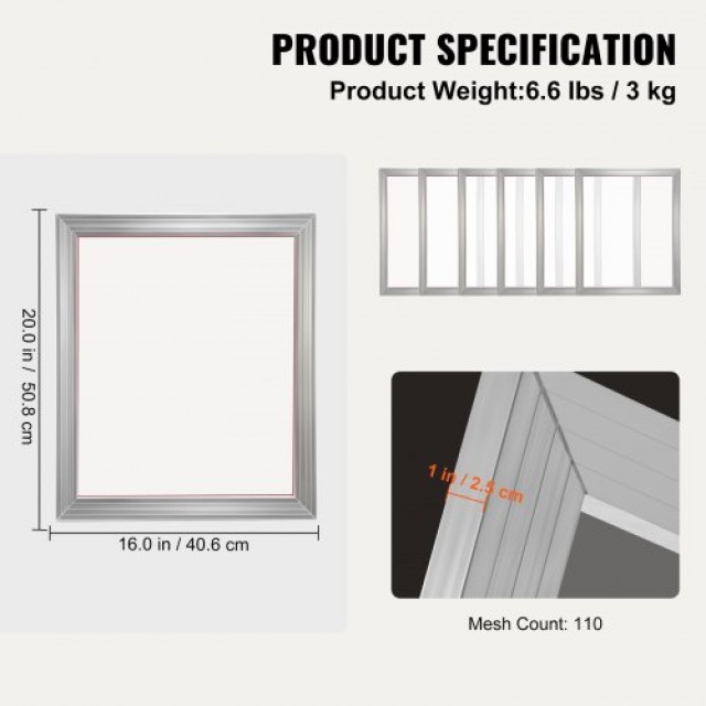 Σετ Μεταξοτυπίας VEVOR με Πλαίσιο 40.6 x 50.8 cm 110 Δίχτυ 6τμχ  SYKJD61101620PD9JV0
