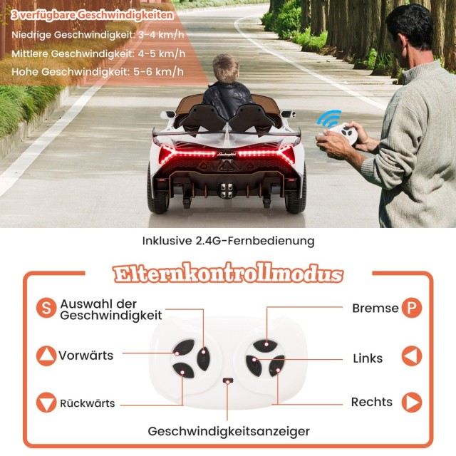 Costway  Παιδικό Ηλεκτρικό Αυτοκίνητο Lamborghini με Τηλεχειριστήριο και Μουσική - 12V TQ10175DE-BS