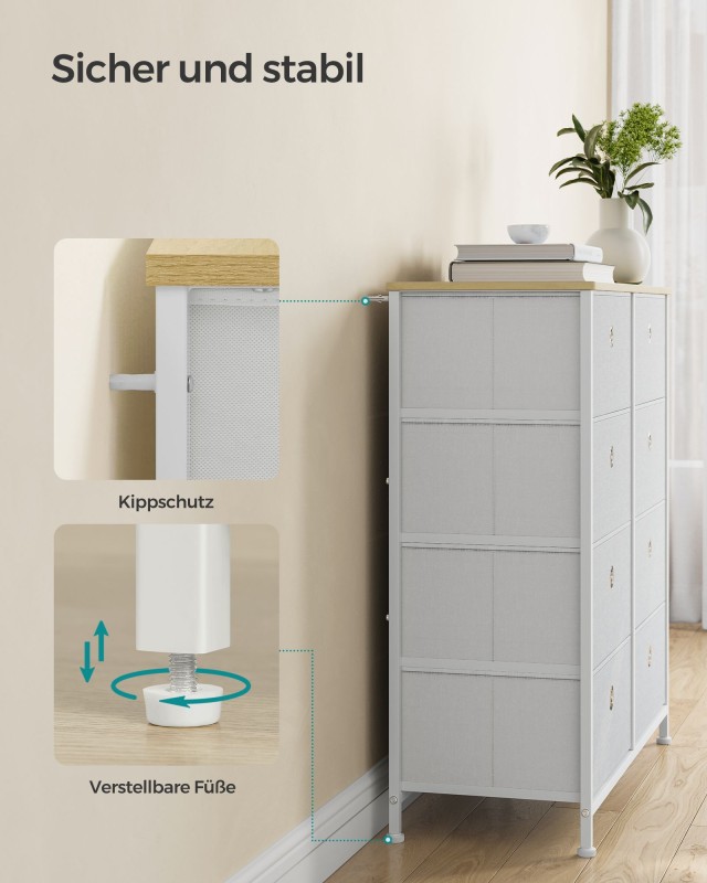 SONGMICS LTS024W57 Ανοιχτό Γκρι Λευκό Συρταριέρα 8 Συρταριών για Ντουλάπα ή Σαλόνι 