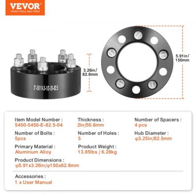 VEVOR Αποστάτες Τροχών 5x4.5 5 Λαβών 4 Τεμ. Μαύροι  LSSFLP2YC5X4RGBBFV0