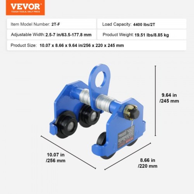 Χειροκίνητο Τρόλεϊ VEVOR 2 Τόνων για I-Beam  FZSTXCHJ2T257143TV0
