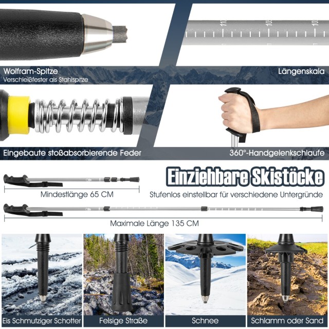 Costway Σετ Χιονοπέδιλων 53 cm με Διπλό Σύστημα Δέσμευσης Ασημί SP3...