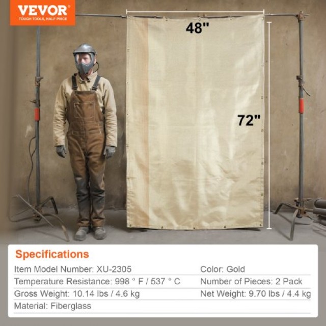 VEVOR Δύο Κουβέρτες Συγκόλλησης 48x72 από Θερμικά Επεξεργασμένο Υαλοβάμβακα για Κάλυψη Συγκολλήσεων RCLDHT48X72YMS01PV0