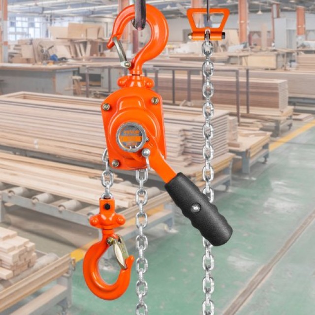 VEVOR Χειροκίνητος Αλυσοτροχός 1/2 Τόνου 1100 lbs 5 FT, G80 Γαλβανισμένος Χάλυβας με Φρένο Weston, Αυτόματη Οδήγηση Αλυσίδας & Περιστρεφόμενος Γάντζος 360°, για Γκαράζ Εργοστάσιο Ντόκ.  MNSBHLH12T5FT2QE1V0