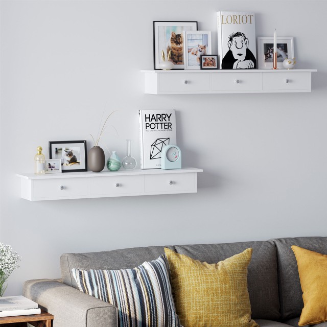 SONGMICS Επιτοίχιο Ράφι με 3 Συρτάρια 80 x 15 x 10 cm – Λευκό,XYZ123 