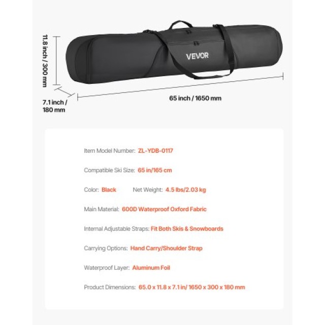 VEVOR Τσάντα Snowboard έως 65 εκ., Αδιάβροχο Υλικό 600D Oxford, με ... VEVOR Τσάντα Snowboard έως 65 εκ., Αδιάβροχο Υλικό 600D Oxford, με ...