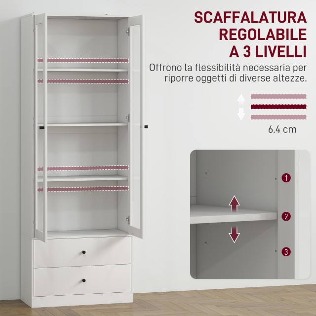 HOMCOM Λευκή Κουζίνα Κρεντένζα 59x30x164 cm με Γυάλινες Πόρτες 838-...